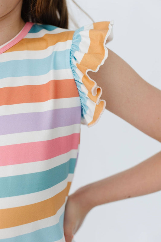 Spring Stripes S/S Ruffle Tee - Sunny Meadow Boutique