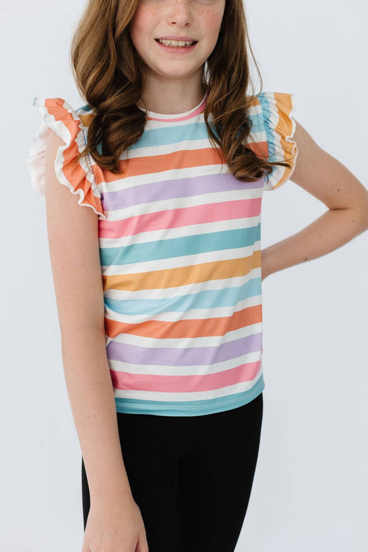 Spring Stripes S/S Ruffle Tee - Sunny Meadow Boutique