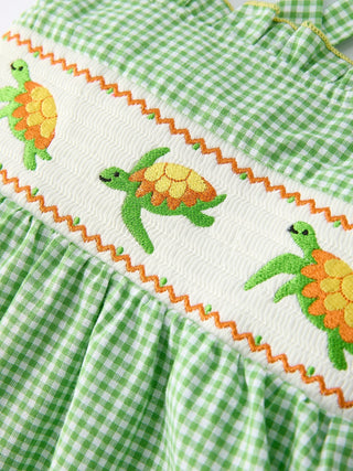 Spring Turtle Smocked Baby Girls Dress - Sunny Meadow Boutique