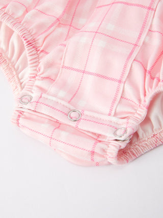 Strawberry Applique Flying Sleeves Plaid Girls' Romper - Sunny Meadow Boutique