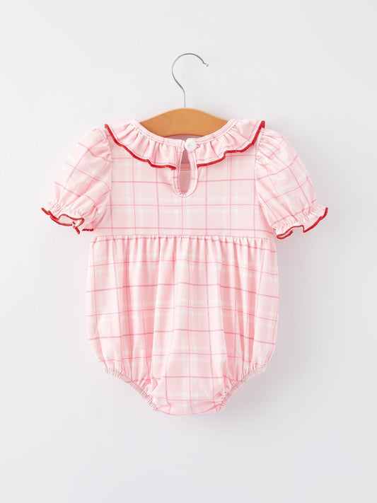 Strawberry Applique Flying Sleeves Plaid Girls' Romper - Sunny Meadow Boutique