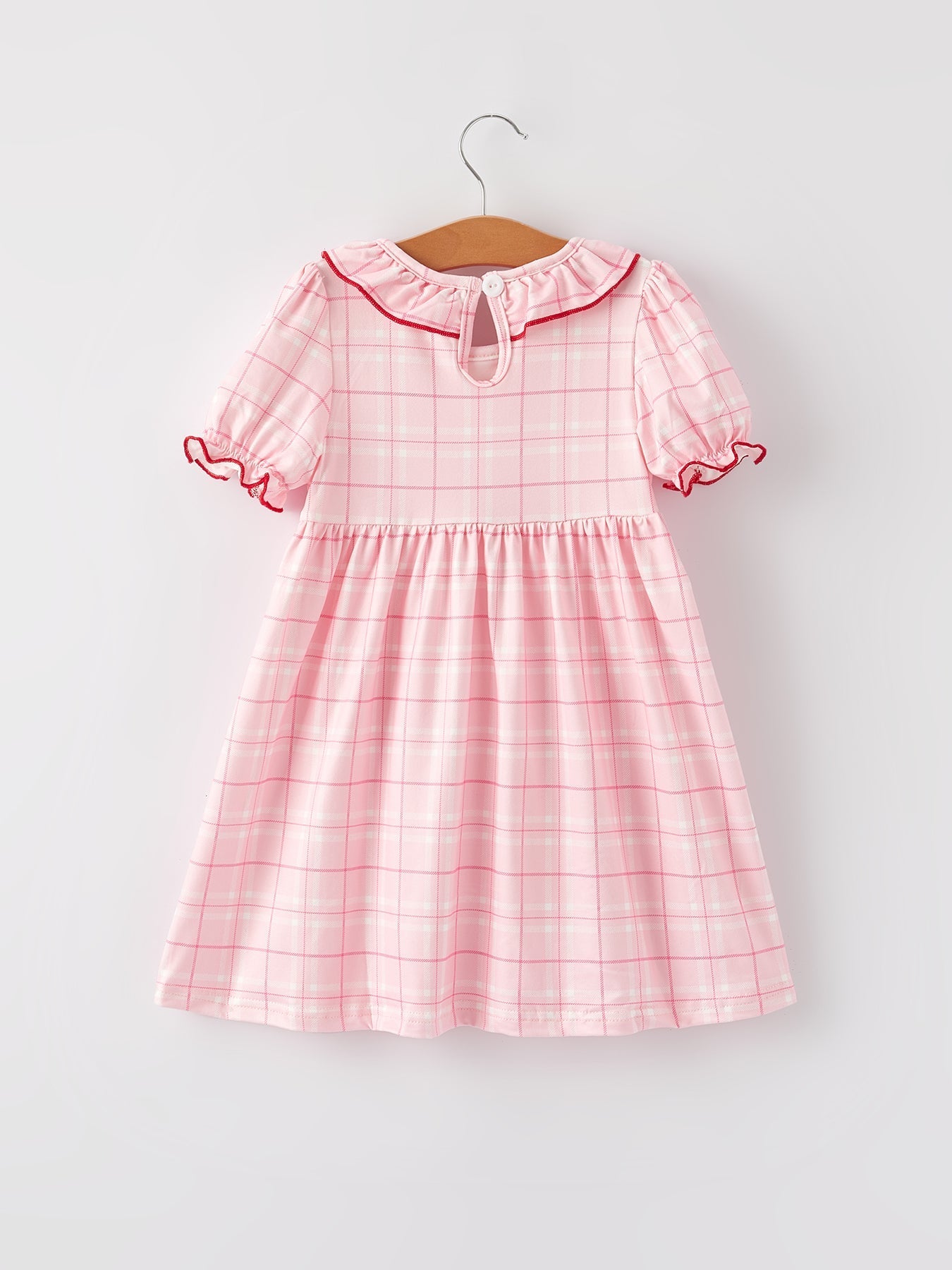 Strawberry Applique Girls Pink Plaid Dress - Sunny Meadow Boutique