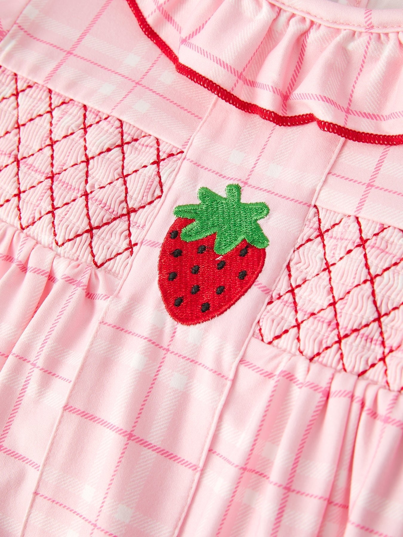 Strawberry Applique Girls Pink Plaid Dress - Sunny Meadow Boutique