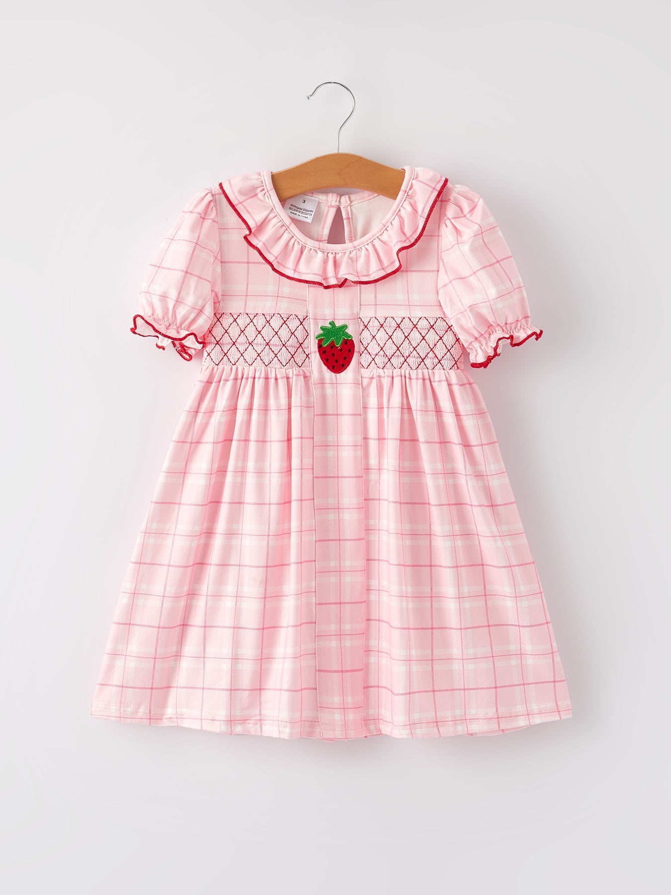 Strawberry Applique Girls Pink Plaid Dress - Sunny Meadow Boutique