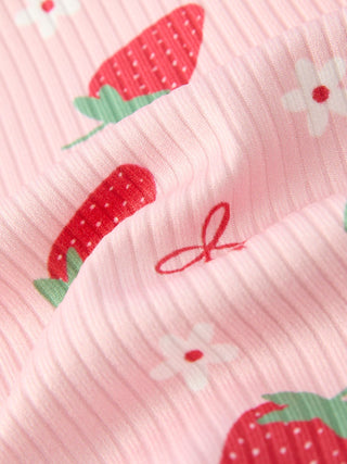 Strawberry Bow Girls Short Sleeves Dress - Sunny Meadow Boutique
