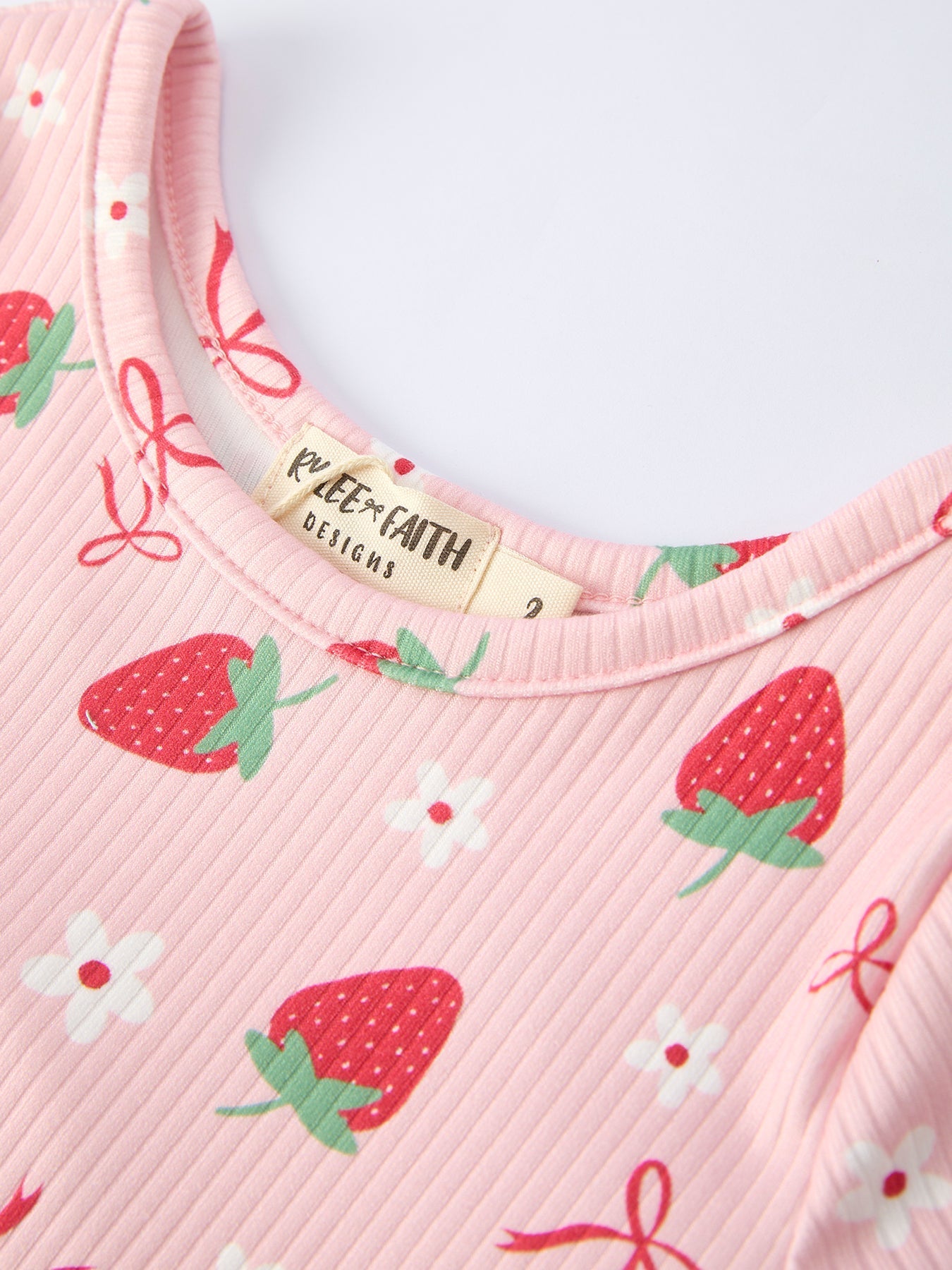 Strawberry Bow Girls Short Sleeves Dress - Sunny Meadow Boutique