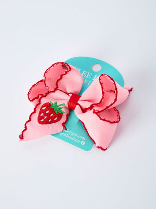 Strawberry Embroidered Girls Hairpin 4 Inches - Sunny Meadow Boutique
