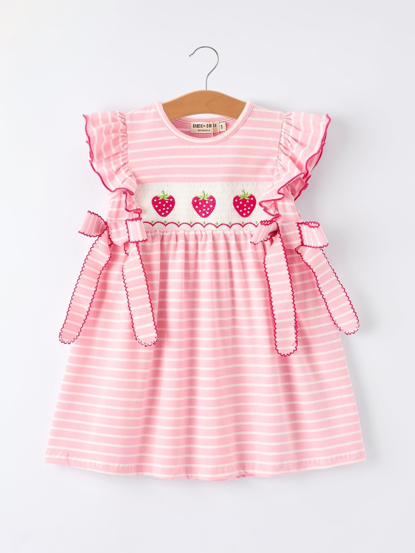 Strawberry Embroidery Pink Stripe Girl Smocked Dress - Sunny Meadow Boutique