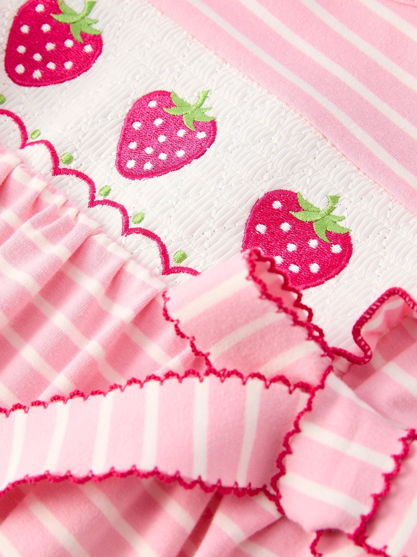 Strawberry Embroidery Pink Stripe Girl Smocked Dress - Sunny Meadow Boutique