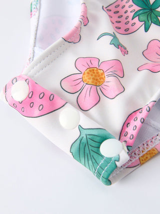 Strawberry Floral Print Long Sleeve Girls One Piece Swimsuit - Sunny Meadow Boutique