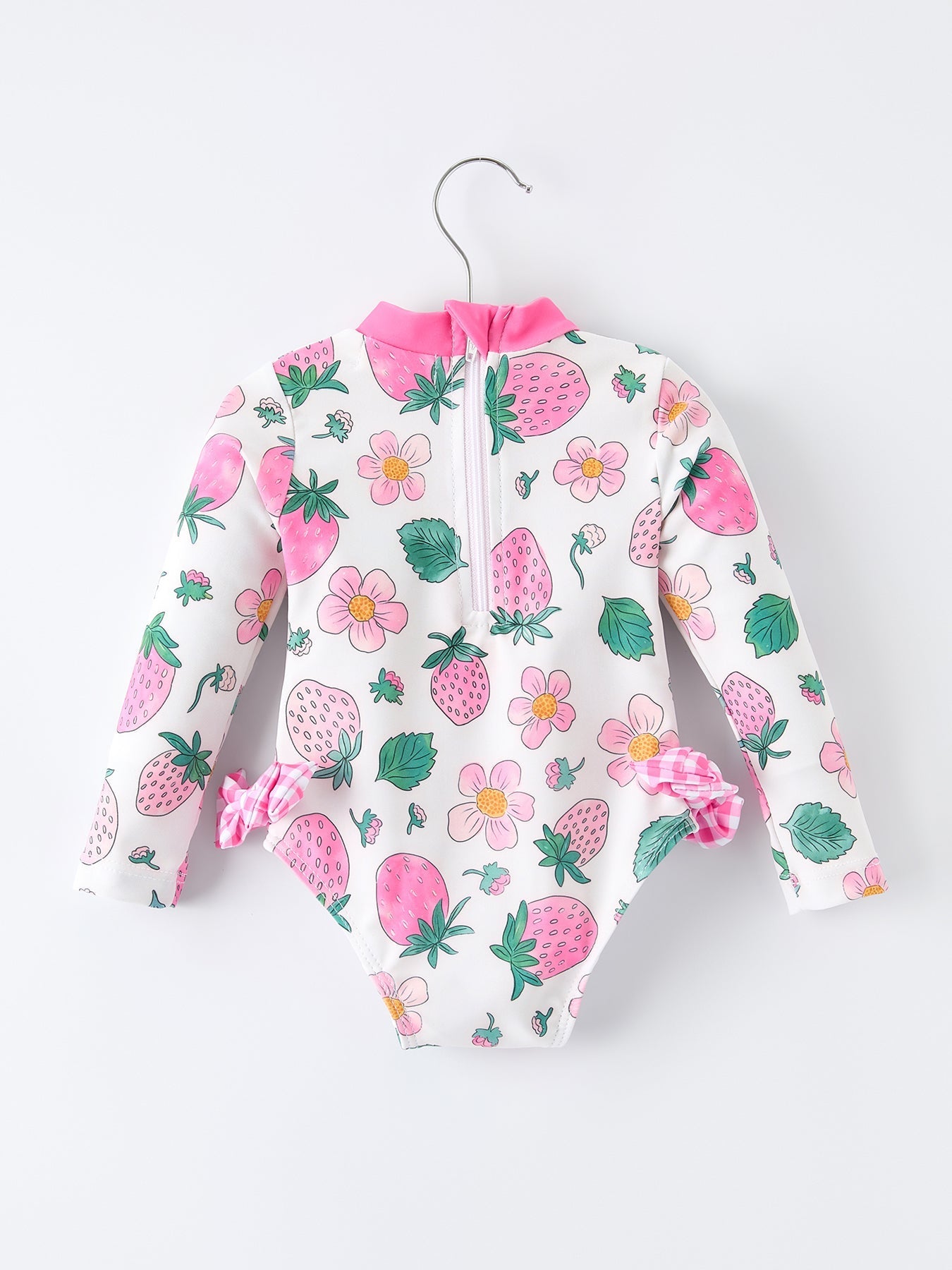 Strawberry Floral Print Long Sleeve Girls One Piece Swimsuit - Sunny Meadow Boutique