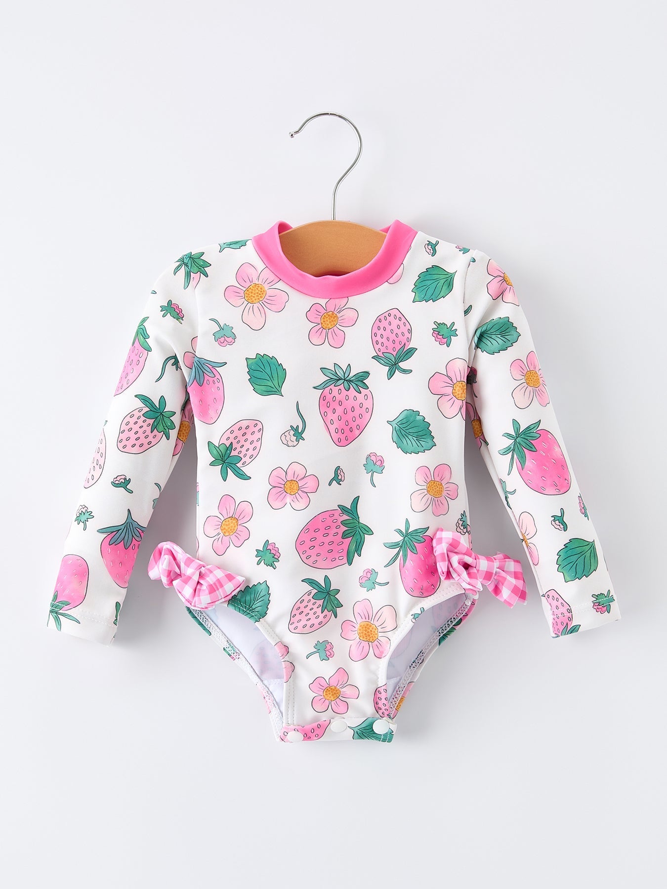 Strawberry Floral Print Long Sleeve Girls One Piece Swimsuit - Sunny Meadow Boutique