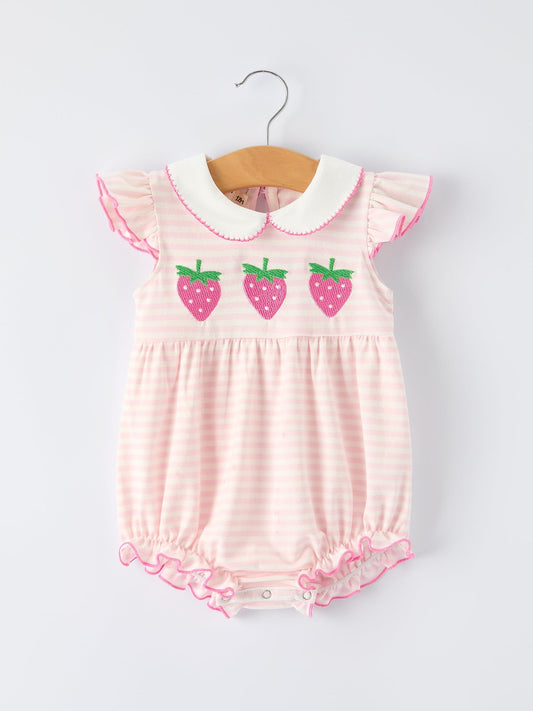 Strawberry Girl Romper Ruffle Peter Pan Collar - Sunny Meadow Boutique
