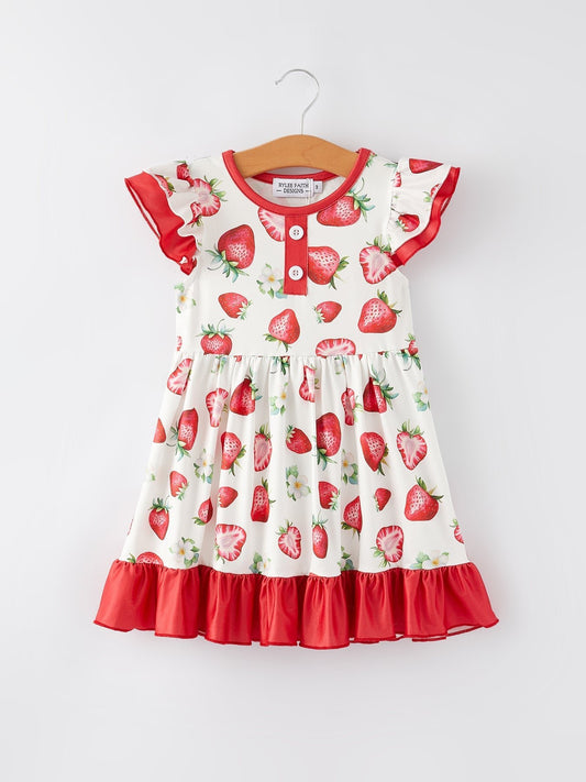 Strawberry Ruffle Girls Dress - Sunny Meadow Boutique