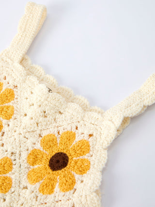 Summer Crochet Sunflower Girl Dress with Headscarf - Sunny Meadow Boutique