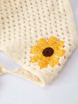 Summer Crochet Sunflower Girl Dress with Headscarf - Sunny Meadow Boutique