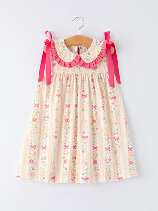 Summer Floral Bow Ruffle Girls Dress - Sunny Meadow Boutique