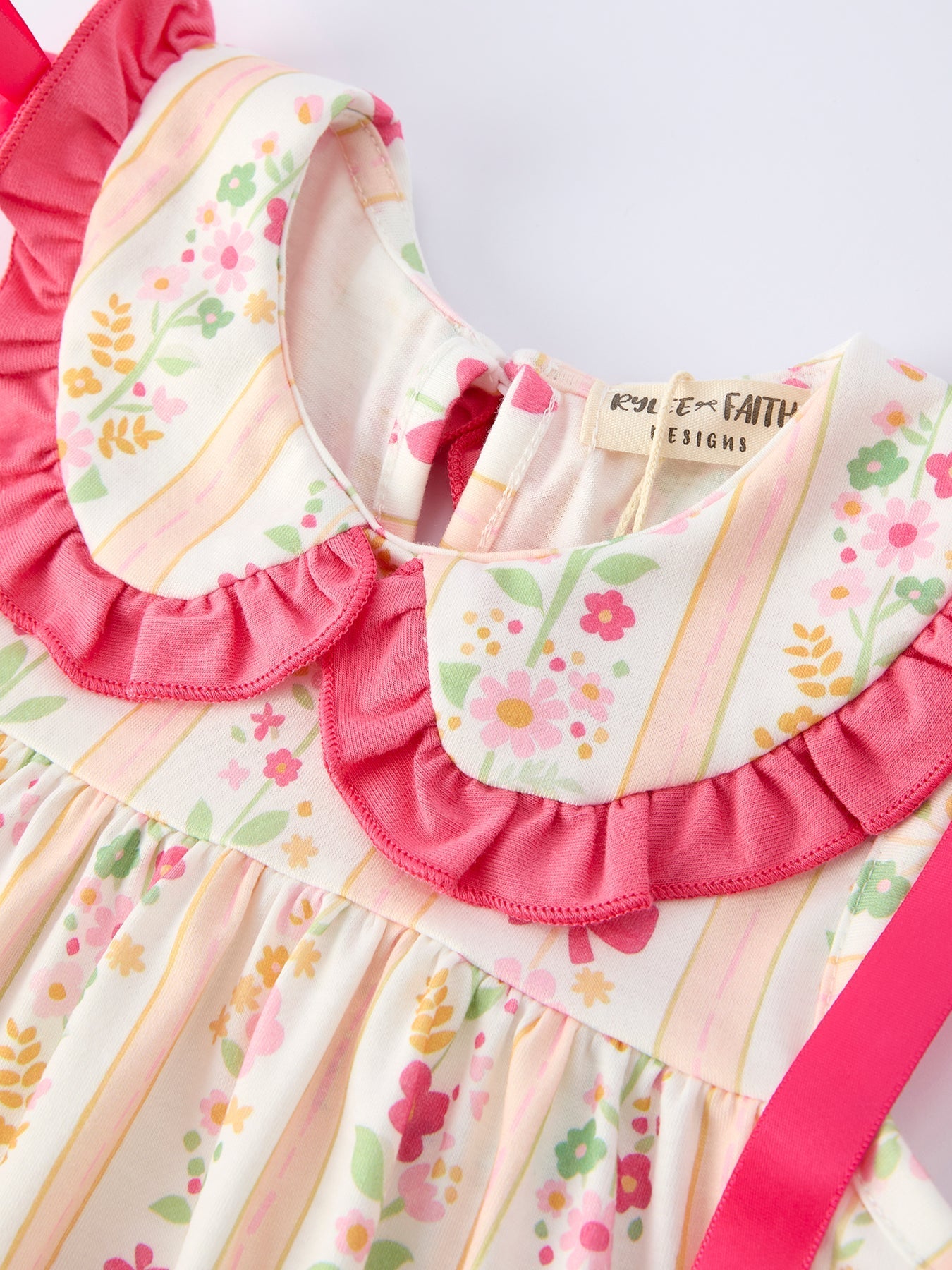 Summer Floral Bow Ruffle Girls Dress - Sunny Meadow Boutique