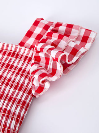 Summer Plaid Smocked Ruffle Girl Dress Sibling Outfits - Sunny Meadow Boutique