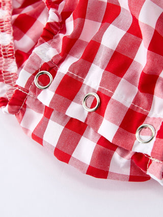 Summer Plaid Smocked Ruffle Girl Romper Sibling Outfits - Sunny Meadow Boutique