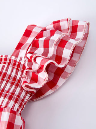 Summer Plaid Smocked Ruffle Girl Romper Sibling Outfits - Sunny Meadow Boutique