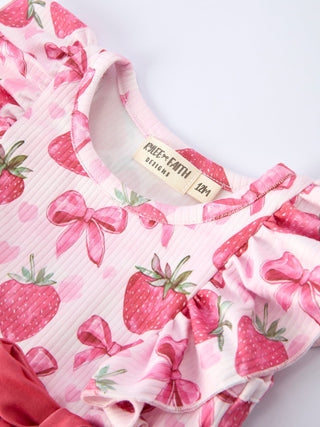 Summer Strawberry Bow Baby Girl Romper - Sunny Meadow Boutique