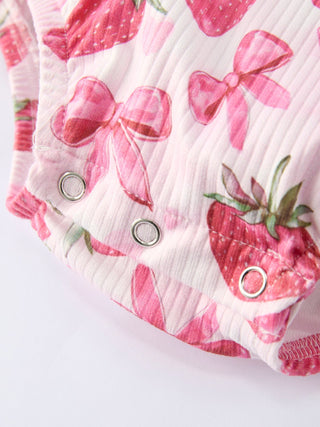 Summer Strawberry Bow Baby Girl Romper - Sunny Meadow Boutique
