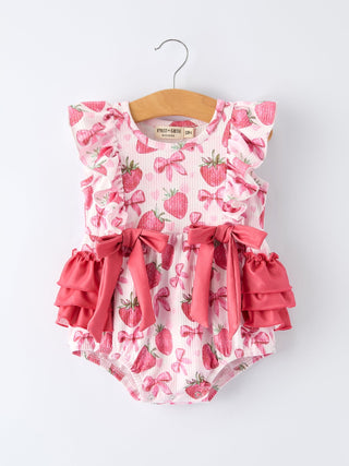Summer Strawberry Bow Baby Girl Romper - Sunny Meadow Boutique