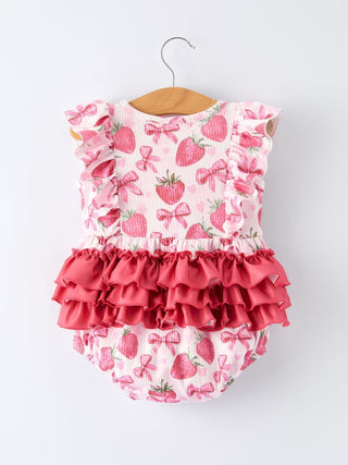 Summer Strawberry Bow Baby Girl Romper - Sunny Meadow Boutique