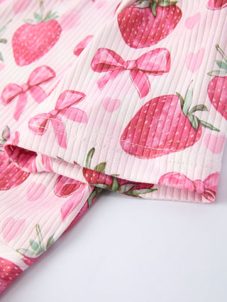 Summer Strawberry Bow Girls Short Sleeve Dress - Sunny Meadow Boutique