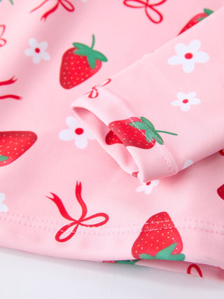 Summer Strawberry Print Girls Long Sleeve Swim Set - Sunny Meadow Boutique