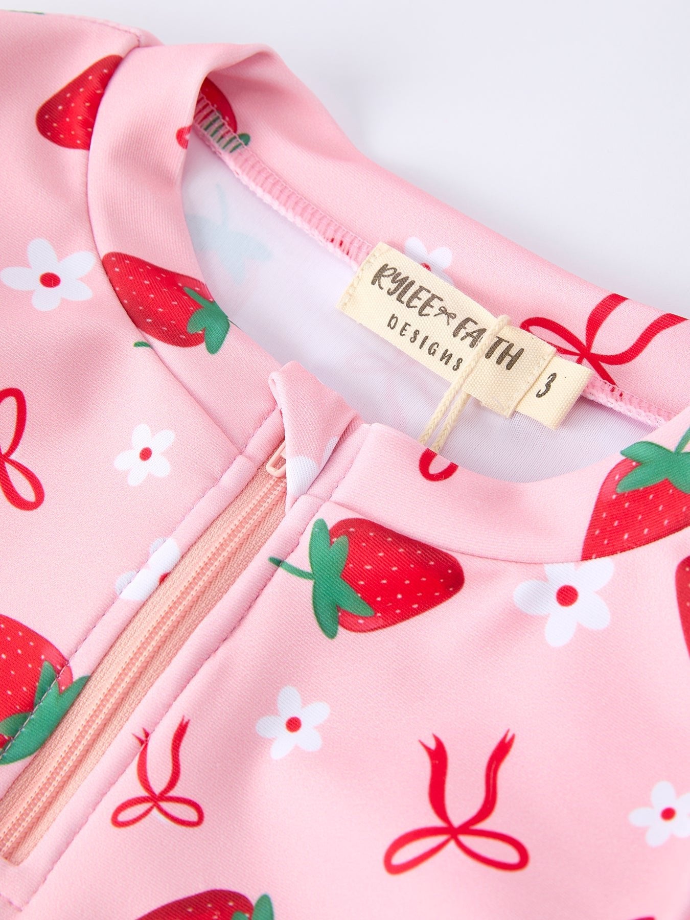 Summer Strawberry Print Girls Long Sleeve Swim Set - Sunny Meadow Boutique