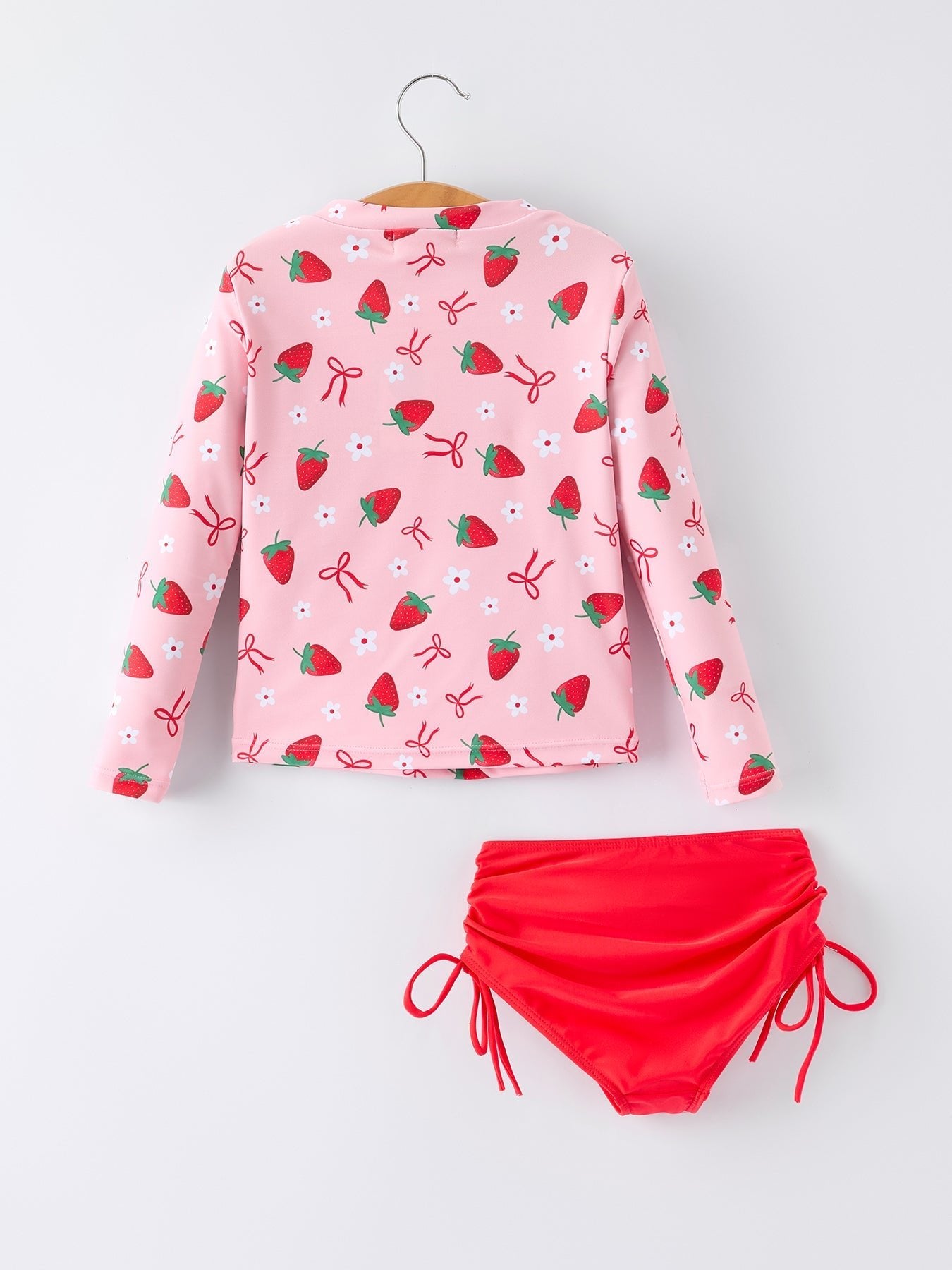 Summer Strawberry Print Girls Long Sleeve Swim Set - Sunny Meadow Boutique
