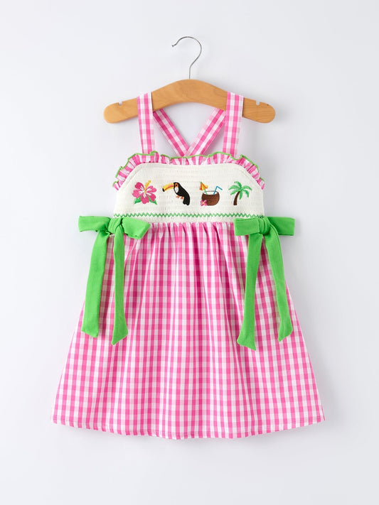 Summer Tropical Embroidered Short Sleeve Girls' Dress - Sunny Meadow Boutique