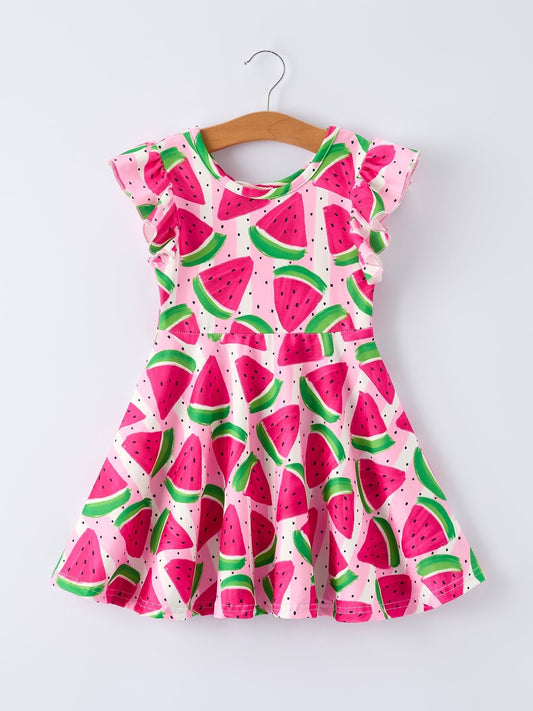 Summer Watermelon Pattern Girls Dress - Sunny Meadow Boutique