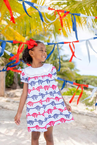 TBBC Girls Patsy’s Party Dress | Patriotic Brentwood Bows & Scalloped Collar - Sunny Meadow Boutique