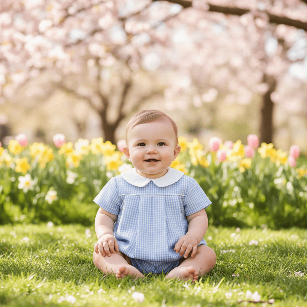 The Bailey Boys Light Blue Gingham Pleated Bubble with Peter Pan Collar - Sunny Meadow Boutique