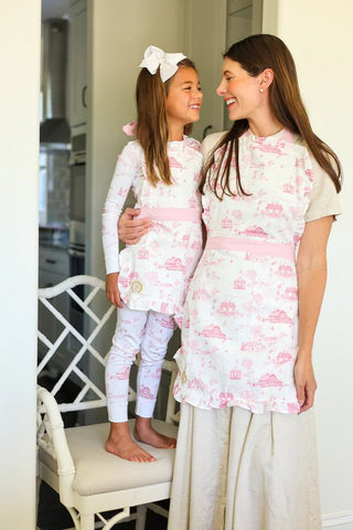 The Beaufort Bonnet Company Abigail Apron Dress - York Town Toile with Palm Beach Pink - Sunny Meadow Boutique