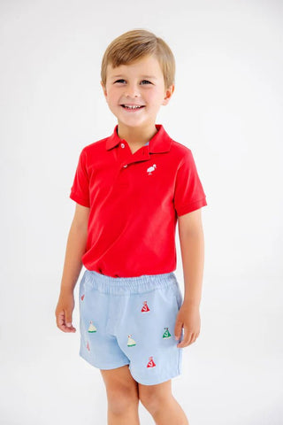 The Beaufort Bonnet Company Critter Sheffield Shorts - Beale Street Blue with Sailboats - Sunny Meadow Boutique