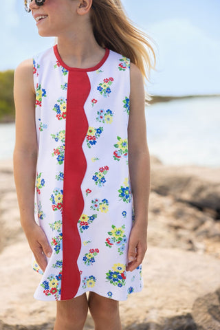 The Beaufort Bonnet Company Daisy Dress - Biltmore Blooms (Buckhead Blue) with Richmond Red - Sunny Meadow Boutique