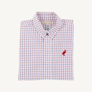 The Beaufort Bonnet Company Dean's List Dress Shirt - Lake Powell Plaid with Richmond Red Stork - Sunny Meadow Boutique