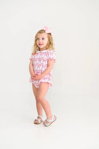 The Beaufort Bonnet Company Girls Bedford Bubble in Birdies & Bows with Worth Avenue White - Sunny Meadow Boutique