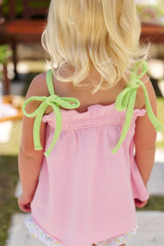 The Beaufort Bonnet Company Lainey’s Little Top: Pink & Lime Pima Cotton Bow Top - Sunny Meadow Boutique