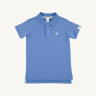 The Beaufort Bonnet Company Prim & Proper Polo Onesie – Barbados Blue with Worth Avenue White Stork - Sunny Meadow Boutique