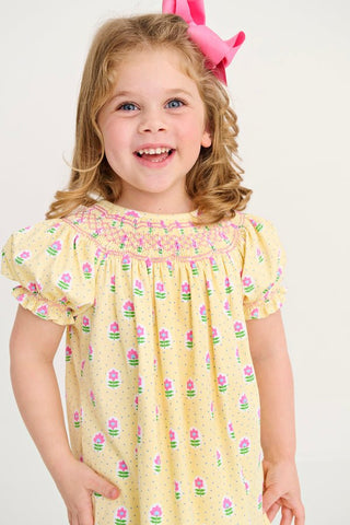 The Beaufort Bonnet Company Sandy Smocked Dress – Fairway Floral with Winter Park Pink - Sunny Meadow Boutique