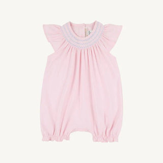 The Beaufort Bonnet Company Sandy Smocked Romper - Palm Beach Pink with Beale Street Blue & Worth Avenue White - Sunny Meadow Boutique