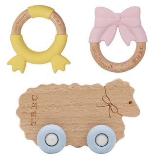 The Beaufort Bonnet Company Sheep w/ Blue Wheels Teether - Sunny Meadow Boutique