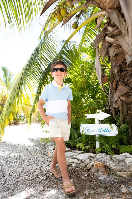 The Beaufort Bonnet Company Short Sleeve Rollins Rugby Shirt - Beale Street Blue, Lake Worth Yellow & Worth Avenue White - Sunny Meadow Boutique