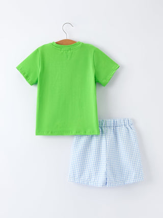 Toddler Boys Summer Crocodile Embroidered Plaid Shorts Set - Sunny Meadow Boutique