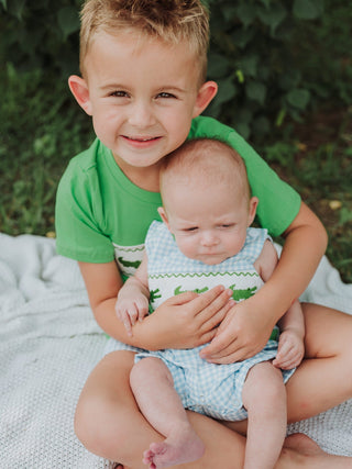 Toddler Boys Summer Crocodile Embroidered Plaid Shorts Set - Sunny Meadow Boutique